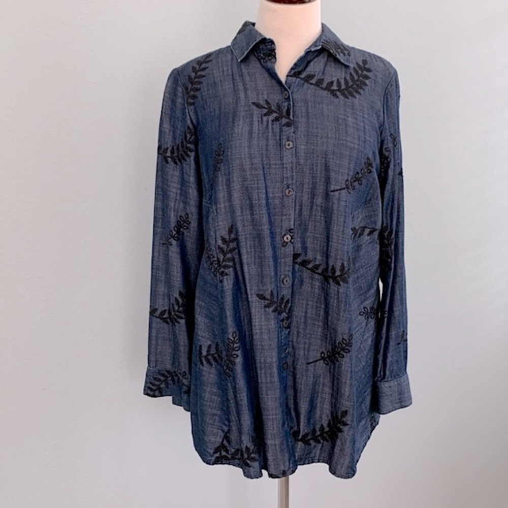 Soft Surroundings Papyrus Embroidered Tencel Shirt - Picture 2 of 11